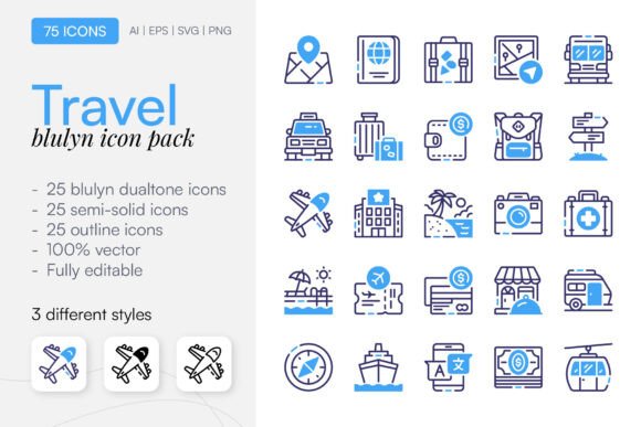 75 Travel Icon Pack for Handmade Creations