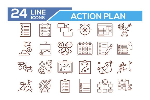Action Plan Outline Icon Set for Graphics and Illustrations