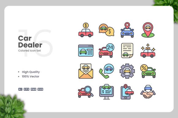 Car Dealer Colored Icons: A Modern Graphic Asset for Content Publishers