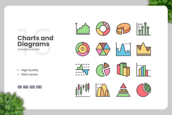 Charts and Diagrams Colored Icons for Digital Sellers