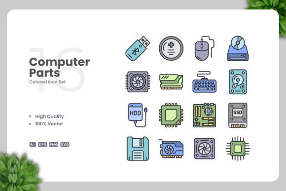 Computer Partsa Colored Icons for Graphics and Digital Products