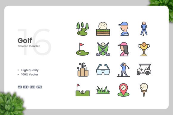 Golf Colored Icons – Clean Graphics for Modern Content