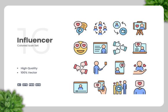 Influencer Colored Icons - A Versatile Graphic Design Asset