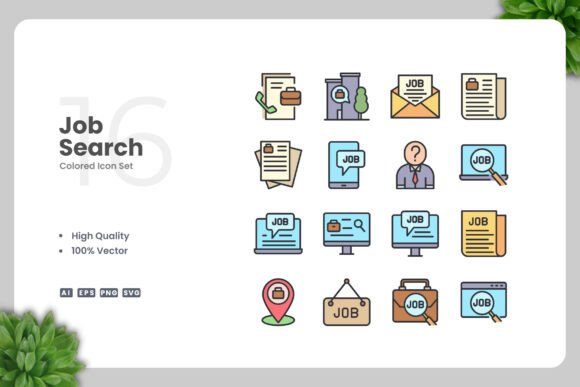 Job Search Colored Icons - A Versatile Graphic Design Asset