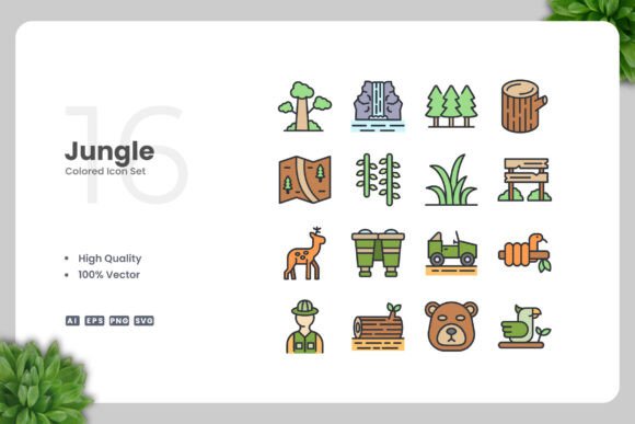 Jungle Colored Icons - Vibrant Graphics for Handmade Creations