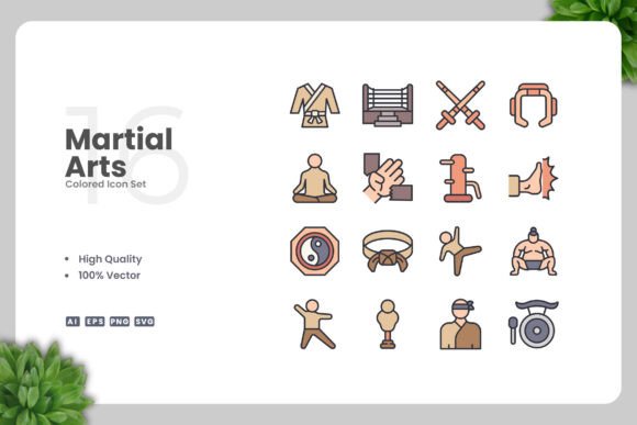 Martial Arts Colored Icons for Local Business Graphics