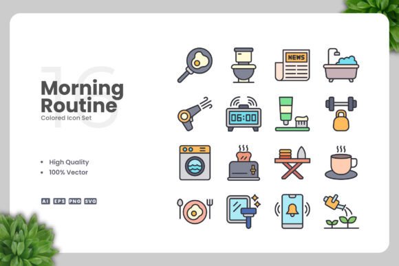Morning Routine Colored Icons – A Versatile Graphic Asset