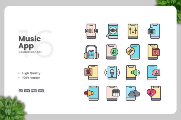 Music App Colored Icons - Modern Graphics for Branding