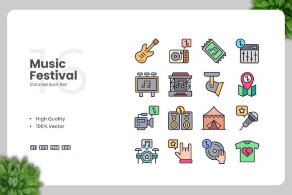 Music Festival Colored Icons for Handmade Creations
