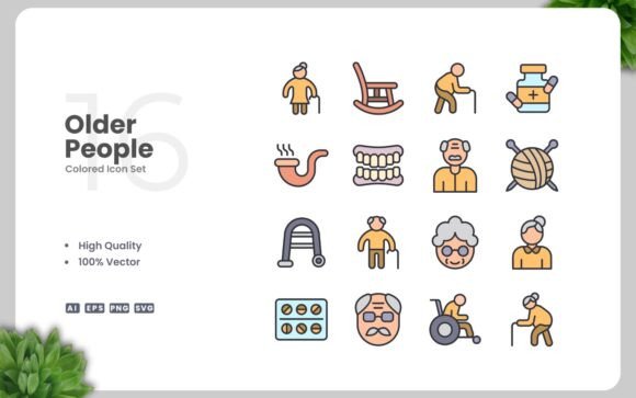 Older People Colored Icons for Modern Graphic Design