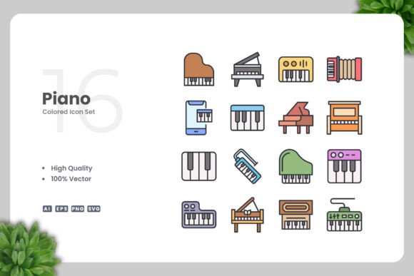 Piano Colored Icons - A Versatile Graphic Asset for Design Projects