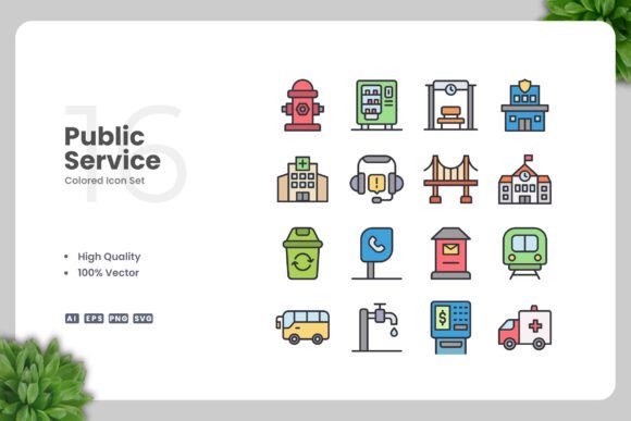 Public Service Colored Icons: A Versatile Graphic Design Asset