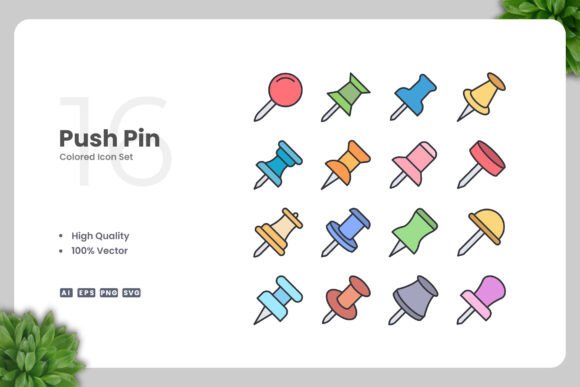 Push Pin Colored Icons for Modern Graphics