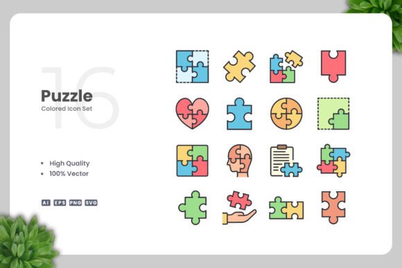 Puzzle Colored Icons for Local Business Branding