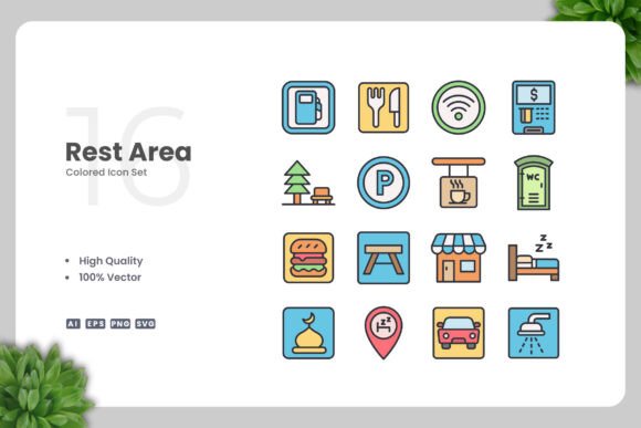 Rest Area Colored Icons for Graphic Design Projects