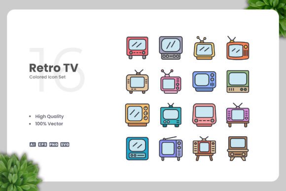 Retro TV Colored Icons for Handmade Creations