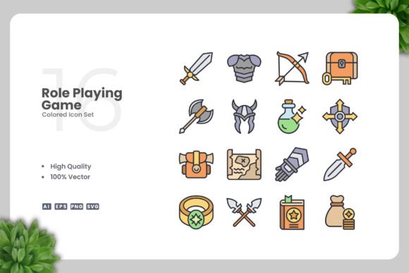 Role Playing Game Colored Icons for Handmade Projects