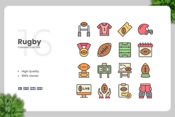Rugby Colored Icons for Modern Graphic Design