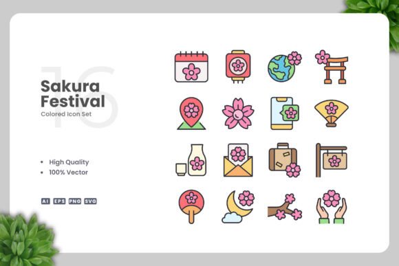 Sakura Festival Colored Icons – Vibrant Graphics for Modern Content