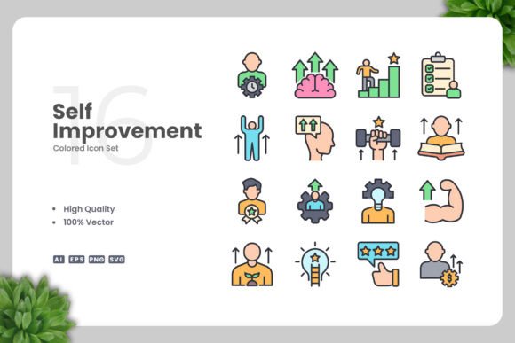 Self Improvement Colored Icons for Handmade Projects