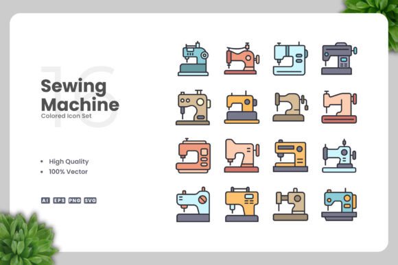 Sewing Machine Colored Icons - Versatile Graphics for Handmade Creations