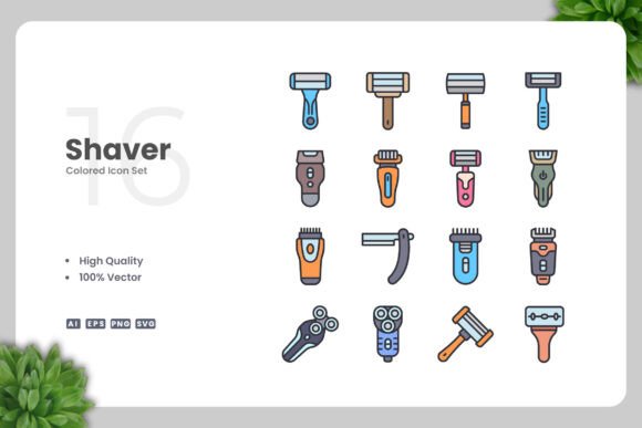 Shaver Colored Icons: A Modern Graphic Design Asset for Content Creators