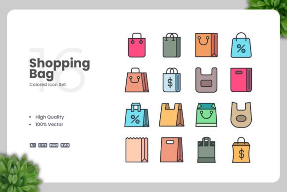 Shopping Bag Colored Icons for Branding and Marketing