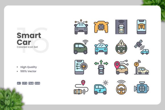 Smart Car Colored Icons for Graphics and Digital Products