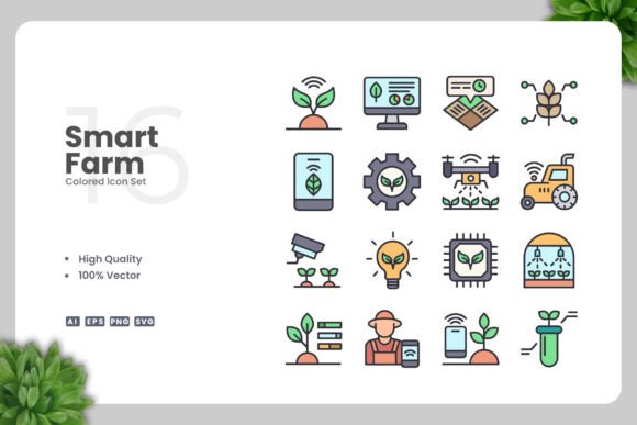 Smart Farm Colored Icons for Handmade Projects