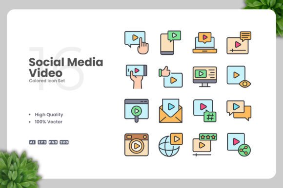 Social Media Video Colored Icons Graphics