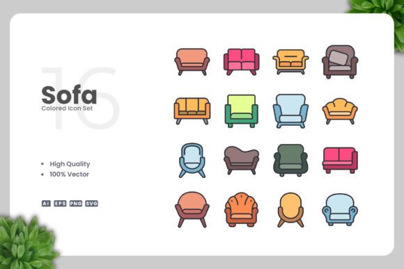 Sofa Colored Icons: A Versatile Graphic Design Asset