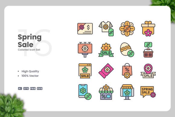Spring Sale Colored Icons for Small Business Branding