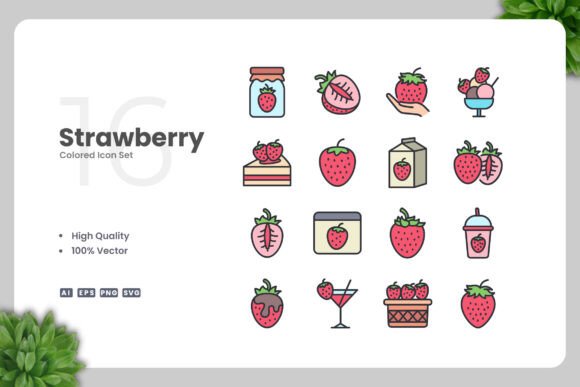 Strawberry Colored Icons for Handmade Creations