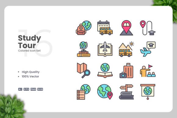 Study Tour Colored Icons - A Versatile Graphic Design Asset