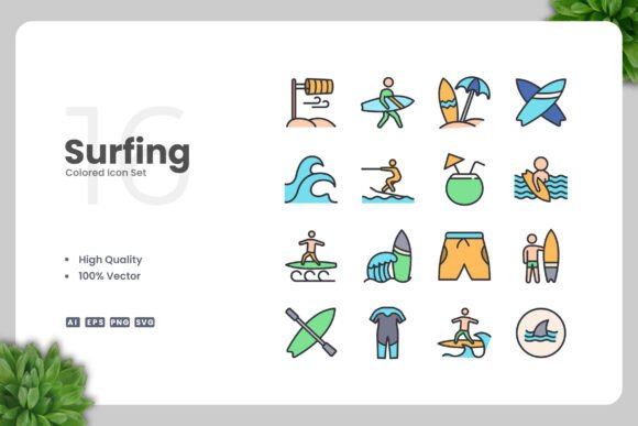 Surfing Colored Icons: A Versatile Graphic Asset for Branding and Marketing
