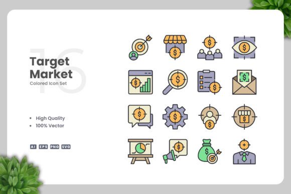 Target Market Colored Icons for Branding and Marketing