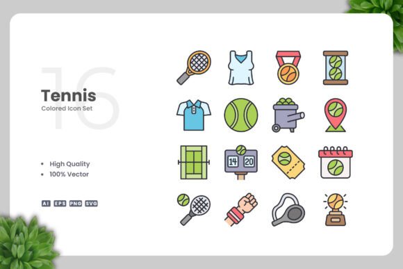 Tennis Colored Icons - Versatile Graphics for Digital and Print