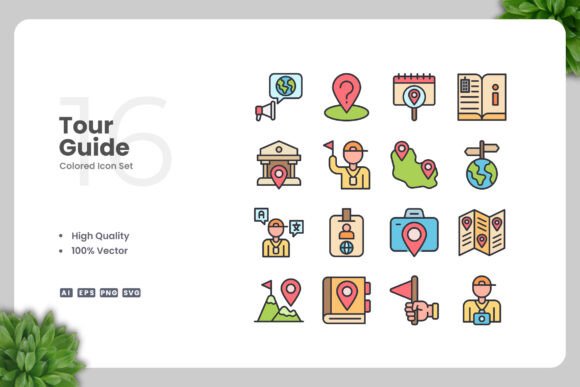 Tour Guide Colored Icons for Modern Graphics