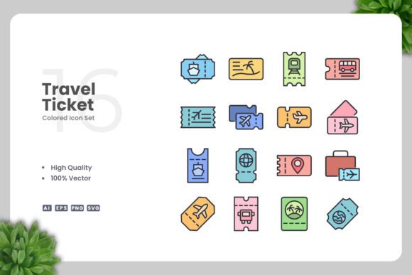 Travel Ticket Colored Icons - A Versatile Graphic Design Asset