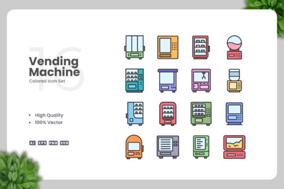 Vending Machine Colored Icons for Branding and Graphics