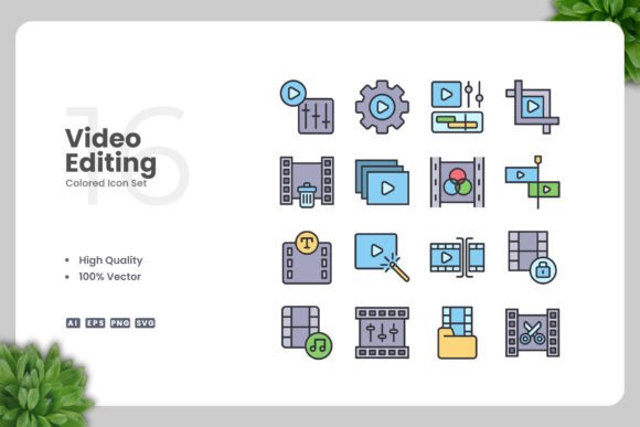 Video Editing Colored Icons for Small Business Branding