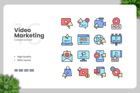 Video Marketing Colored Icons: A Modern Graphic Design Asset for Content Publishers