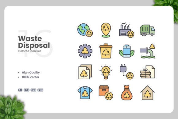 Waste Disposal Colored Icons - Versatile Graphics for Digital and Print