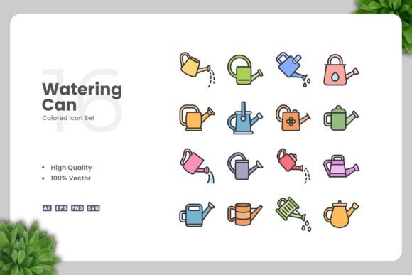 Watering Can Colored Icons for Graphic Design Projects