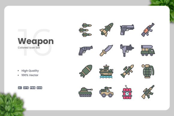 Weapon Colored Icons for Graphic Design Projects