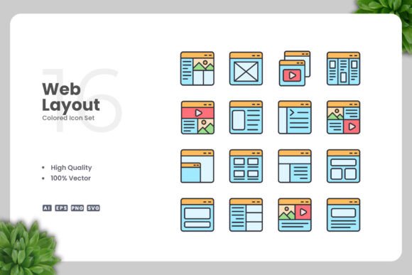 Web Layout Colored Icons for Handmade Business Graphics