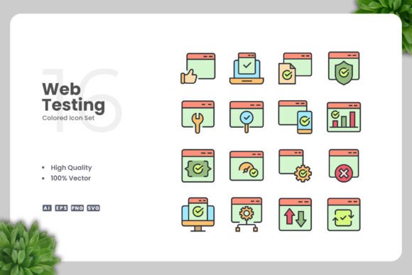 Web Testing Colored Icons for Small Business Branding