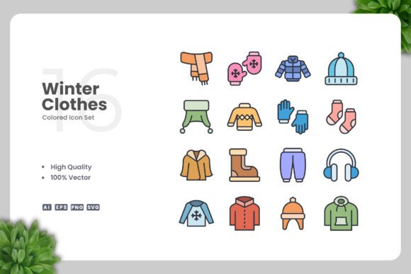 Winter Clothes Colored Icons for Local Business Branding