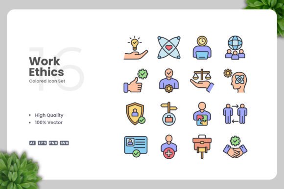 Work Ethics Colored Icons for Commercial Design