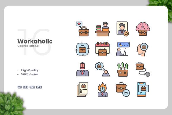 Workaholic Colored Icons: A Versatile Graphic Design Asset for Content Creators